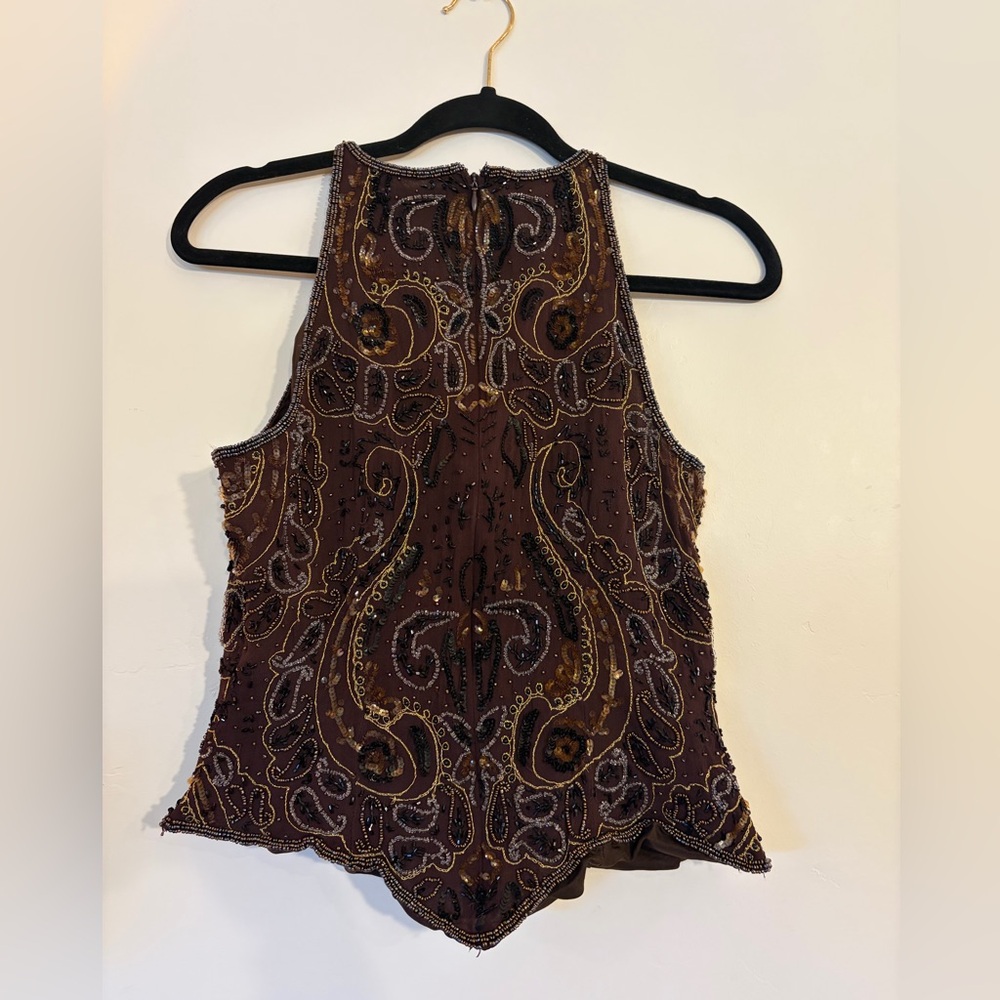 100% Silk Vintage Beaded Made in India Tank Top Size Medium - Picture 2 of 5